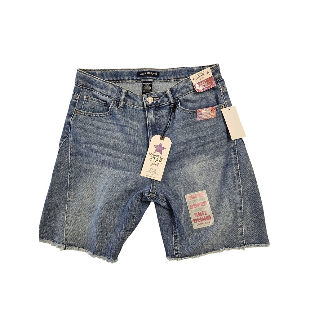 Vanilla Star Girls High Rise Knit Denim Shorts Georgia Blue Size 16 NWT
